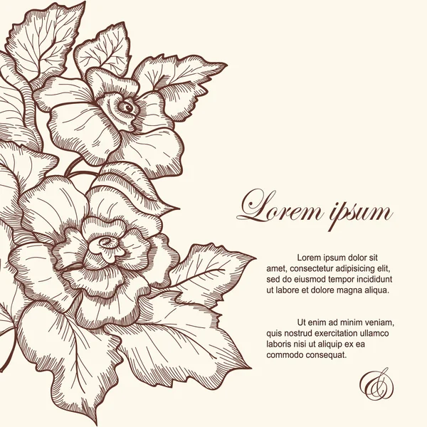 La tarjeta de invitación decorada con flores en el estilo de dibujo botánico — Vector de stock