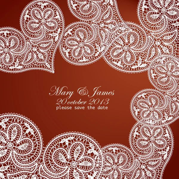 Invitation de mariage décorée avec coeur en dentelle blanche — Image vectorielle