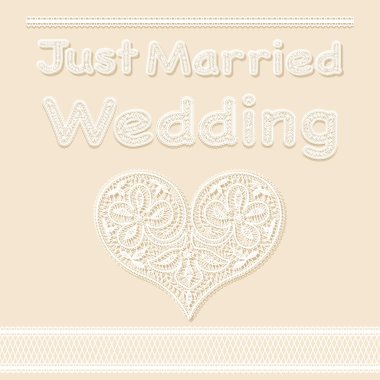 düğün davetiyesi. altın arka plan üzerinde dantelli beyaz kalp.