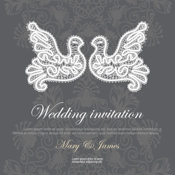 Invitation de mariage décorée de pigeons en dentelle . — Image vectorielle