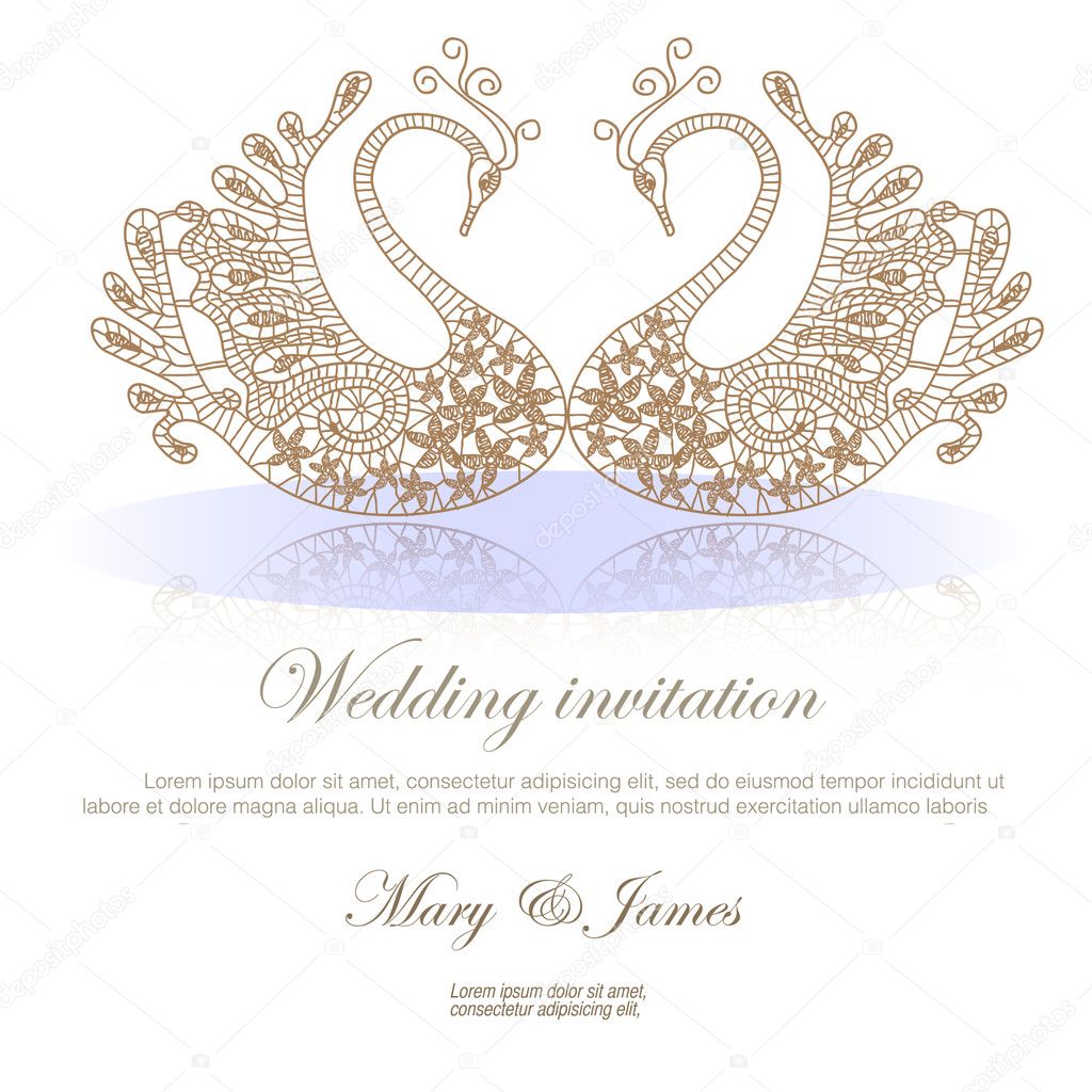 Wedding invitation decorated with lace swans