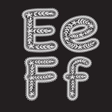 büyük ve küçük harf e ve f beyaz dantel yazılır. dantel font yazıtlar için.