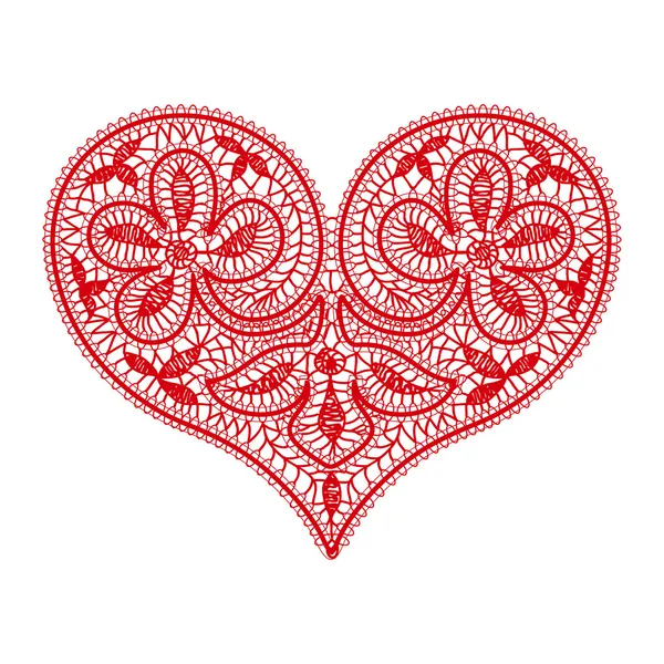 Durchbrochene Spitze rotes Herz auf transparentem Hintergrund — Stockvektor
