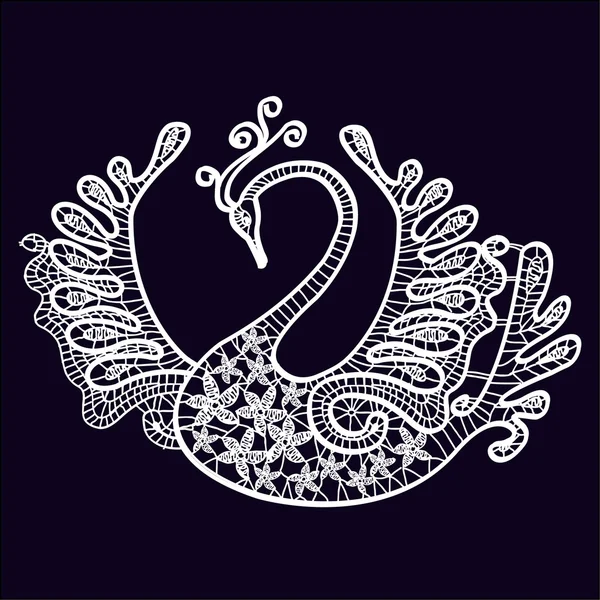 Dos cisnes de encaje blanco sobre fondo azul oscuro — Archivo Imágenes Vectoriales