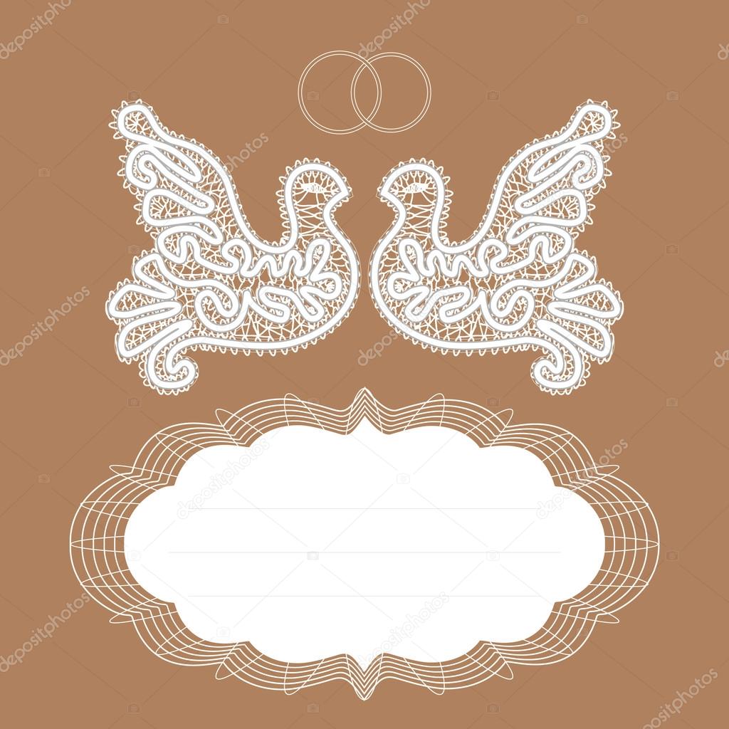 White dove, pigeon loyalty, wedding rings, gold background