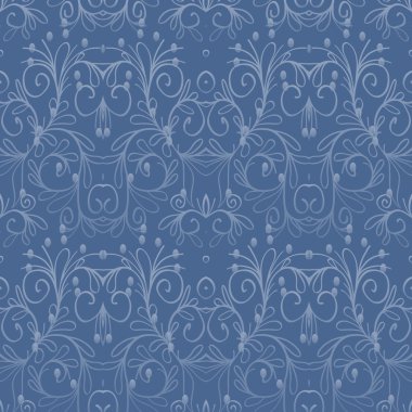 yaprakları ile Seamless Modeli, dalları kaynaklanıyor ve mavi renklerde çilek