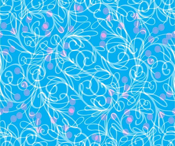 Patrón sin costuras con hojas, ramas, tallos y bayas en colores azules — Archivo Imágenes Vectoriales
