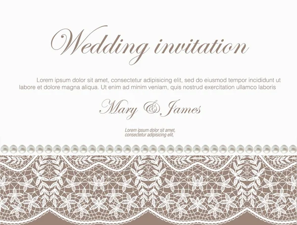 Invitation de mariage décorée de dentelle blanche et de perles — Image vectorielle