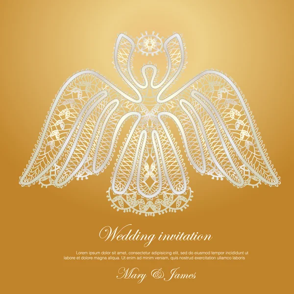 Wedding invitation decorated with lace shining angel — Stock Vector