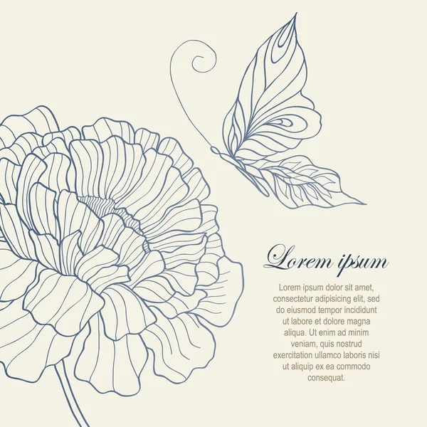 Fleur et papillon du dessin botanique de style vintage — Image vectorielle
