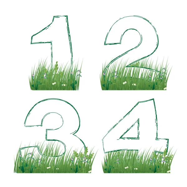 Numbers of the alphabet in the grass — Stock Vector