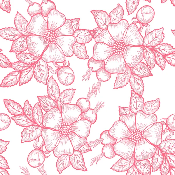 Seamless pattern with wild rose flowers — Stock Vector
