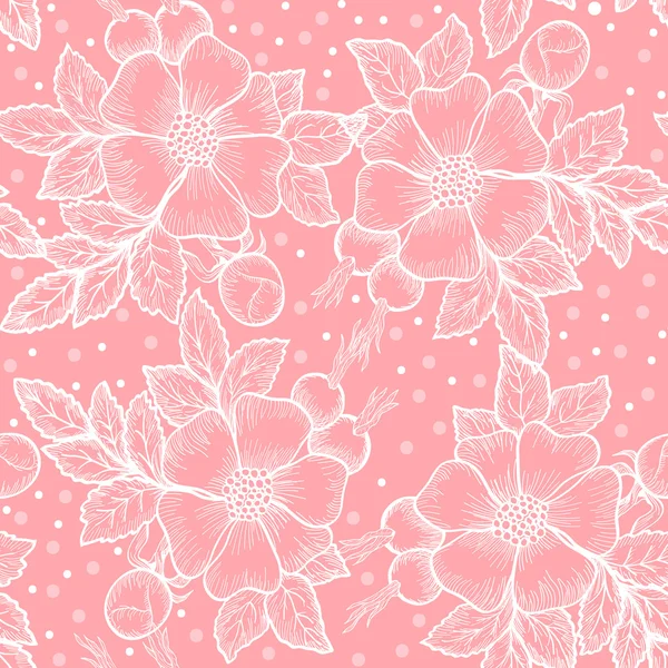 Seamless pattern with wild rose flowers — Stock Vector