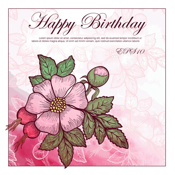Einladungskarte, Gruß mit wilden Rosenblüten — Stockvektor
