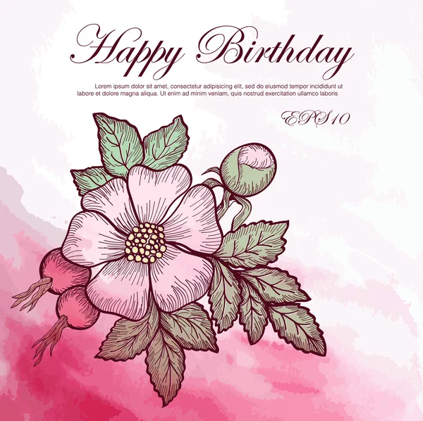 Einladungskarte, Gruß mit wilden Rosenblüten — Stockvektor
