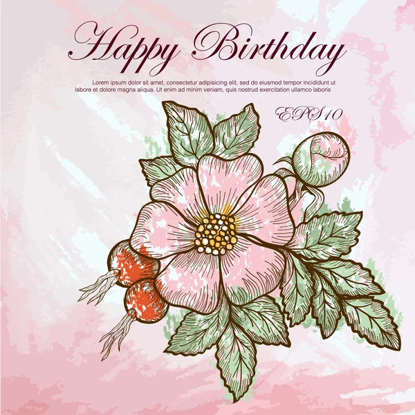 Carte d'invitation, salutation avec des fleurs de rose sauvage — Image vectorielle