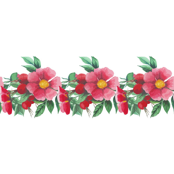 Watercolor seamless pattern with wild rose