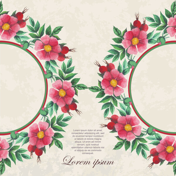 Watercolor pattern with wild rose for cards, invitation