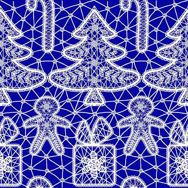 Modèle de dentelle sans couture avec des symboles de Noël — Image vectorielle