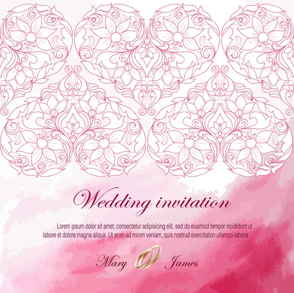Svatební pozvání zdobené s bílým srdcem — Stockový vektor