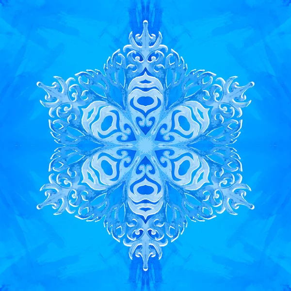 Seamless mönster med akvarell blå snöflinga och spets — Stockfoto
