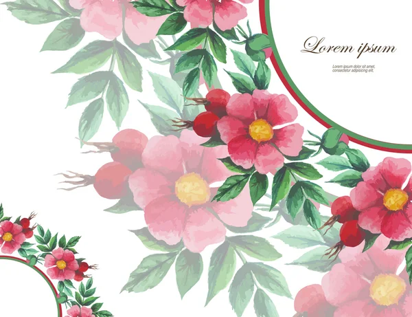 Convite de casamento decorado com aquarela rosas selvagens —  Vetores de Stock