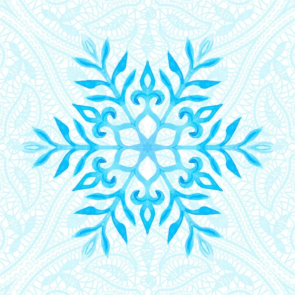 Patrón sin costuras con acuarela azul copo de nieve y encaje — Vector de stock