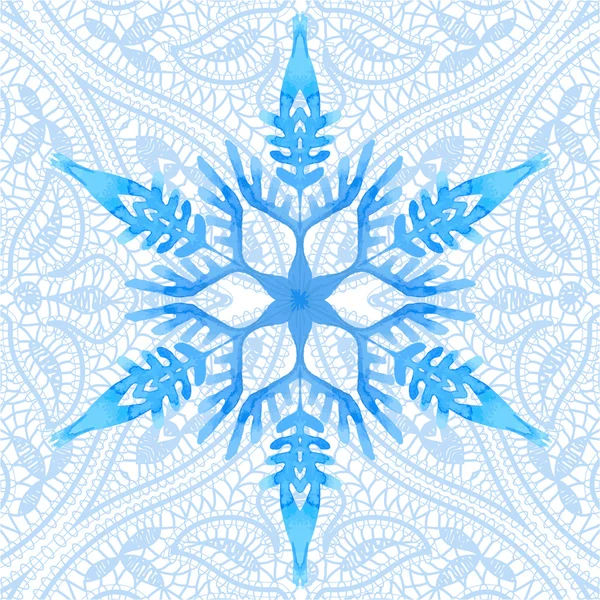 Seamless pattern with watercolor blue snowflake and lace — Stock Vector