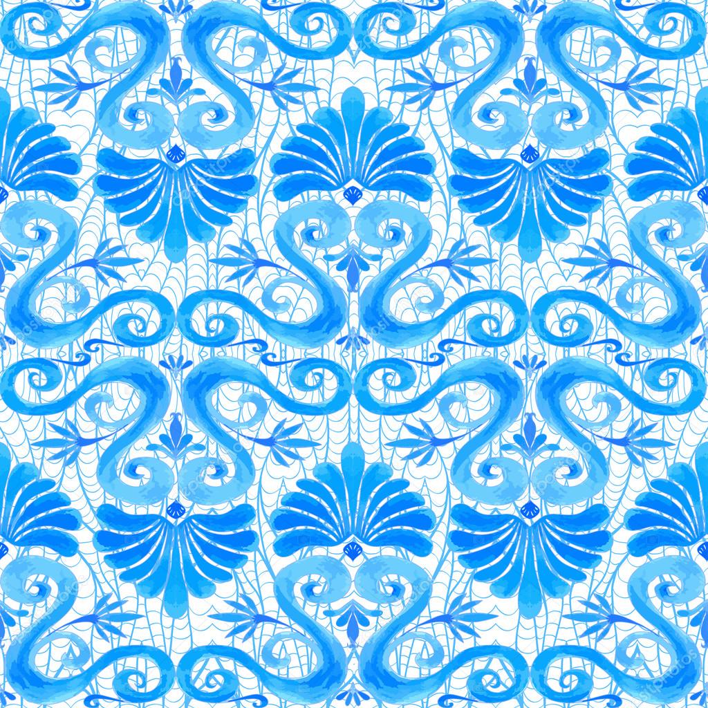 Vector seamless background with watercolor greek design pattern
