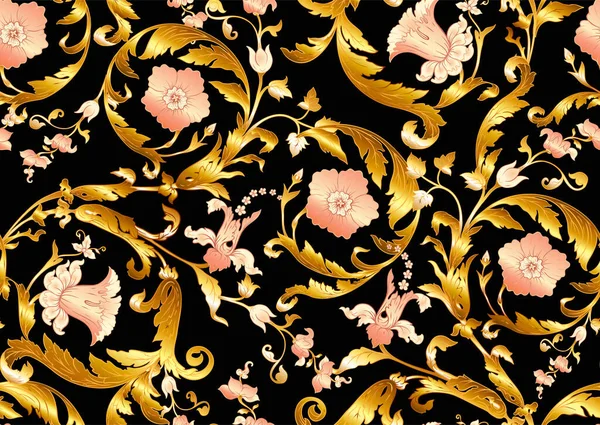 Pola mulus dengan bunga bergaya dalam gaya abad pertengahan - Stok Vektor