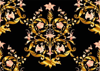 Ortaçağ tarzında biçimlendirilmiş çiçeklerle kusursuz desen