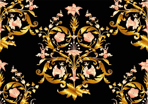 Seamless pattern with stylized flowers in medieval style — Stock Vector