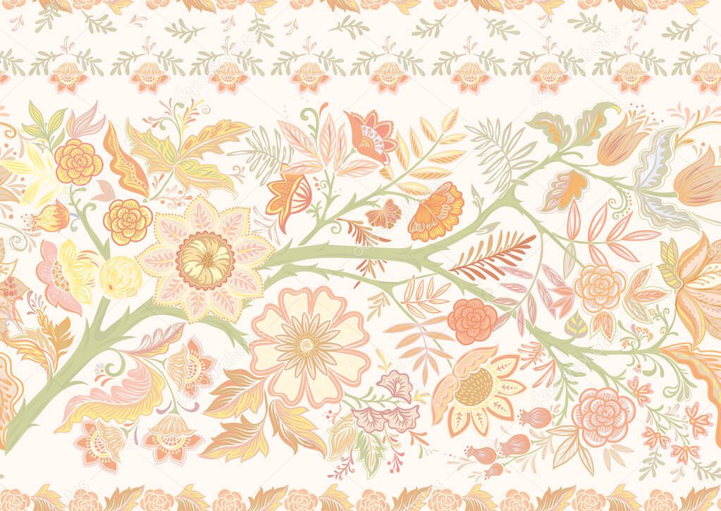 Seamless pattern with stylized ornamental flowers in retro, vintage style.