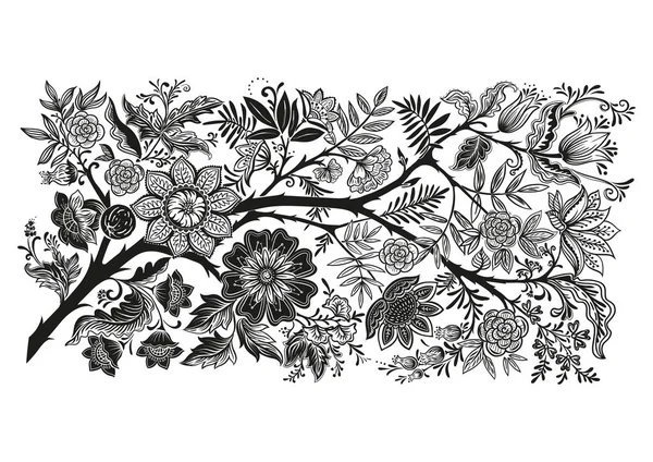 Flores de fantasía en estilo retro, vintage. Elemento para el diseño. Ilustración vectorial. — Vector de stock