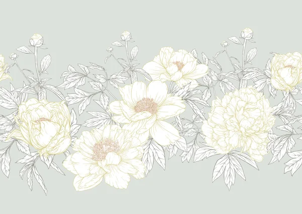 Kwiaty piwonii. Płynny wzór, tło. Kolorowa ilustracja wektora. W stylu botanicznym — Wektor stockowy