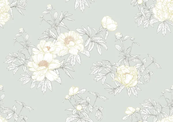 Pivoines fleurs. Modèle sans couture, fond. Illustration vectorielle colorée. En style botanique — Image vectorielle