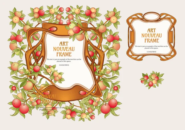 Manzanas en ramas Plantilla para la etiqueta del producto, embalaje cosmético. Fácil de editar. Ilustración vectorial. En estilo art nouveau, — Vector de stock