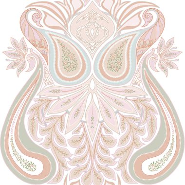 Şal desenli, geleneksel klasik klasik klasik lüks, eski moda çiçek süsü. Kusursuz desen, arka plan. Vektör çizimi. Yumuşak turuncu ve yeşil renklerde.