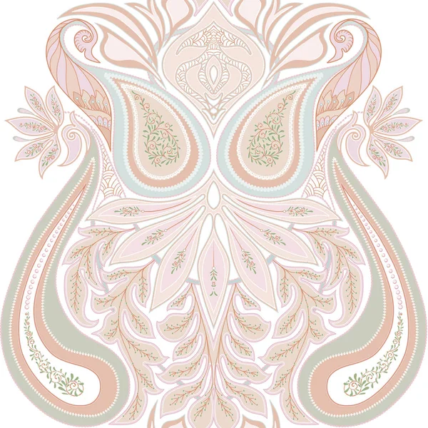 Paisley, traditional damask classical luxury old fashioned floral ornament. Seamless pattern, background. Vector illustration. In soft orange and green colors. — Stock Vector