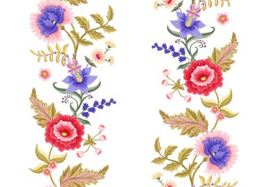 Fantezi çiçekleri retro, vintage, jacobean nakış tarzı. 