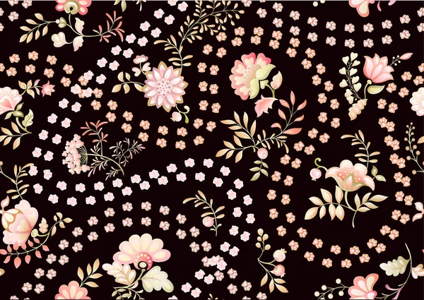 Lindas flores de fantasía con huellas de pata de gato. Motivo animal y floral. — Archivo Imágenes Vectoriales