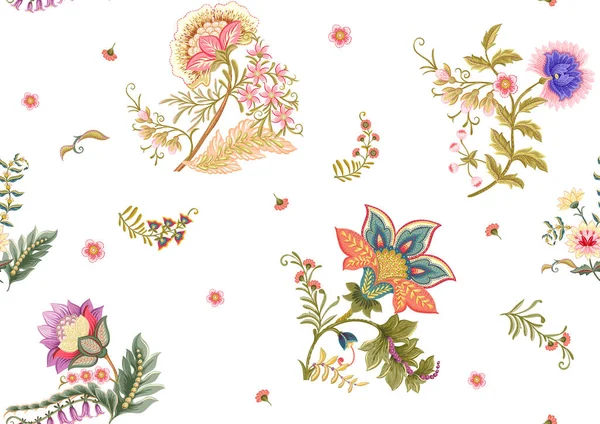 Fantasie bloemen in retro, vintage, jacobese borduurstijl — Stockvector