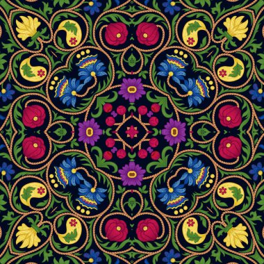 Fantezi çiçekleri eski, eski, nakış tarzı.