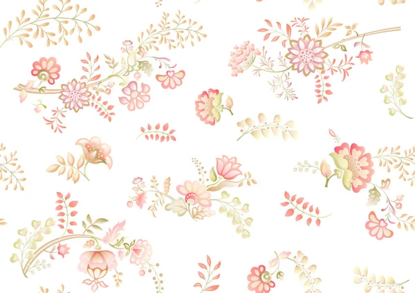 Muchas flores de fantasía diferentes. Millefleurs diseño floral de moda. — Vector de stock