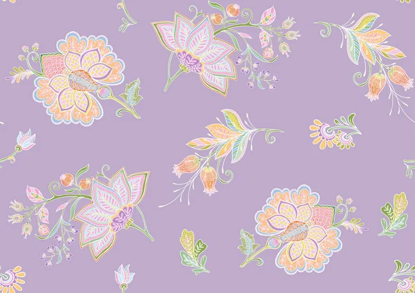 Απρόσκοπτη μοτίβο με στυλιζαρισμένα διακοσμητικά λουλούδια σε ρετρό, vintage στυλ. — Διανυσματικό Αρχείο