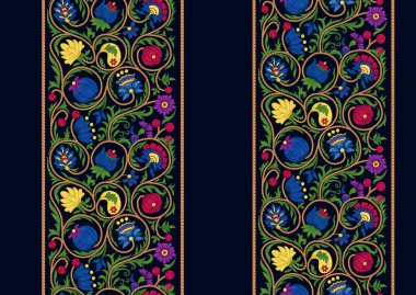 Fantezi çiçekleri eski, eski, nakış tarzı.