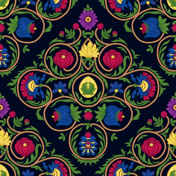 Flores de fantasía en estilo retro, vintage, bordado. — Vector de stock