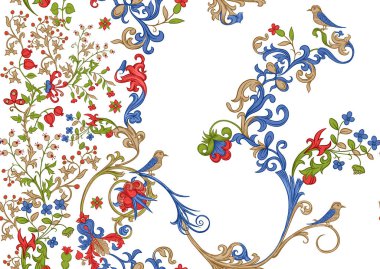 Çiçekli klasik ortaçağ illuminati el yazması..