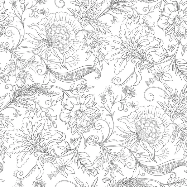 Fleurs fantastiques dans le style rétro, vintage, broderie jacobean. — Image vectorielle