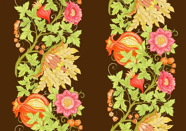 Flores de fantasía en estilo retro, vintage, bordado jacobeo. — Vector de stock